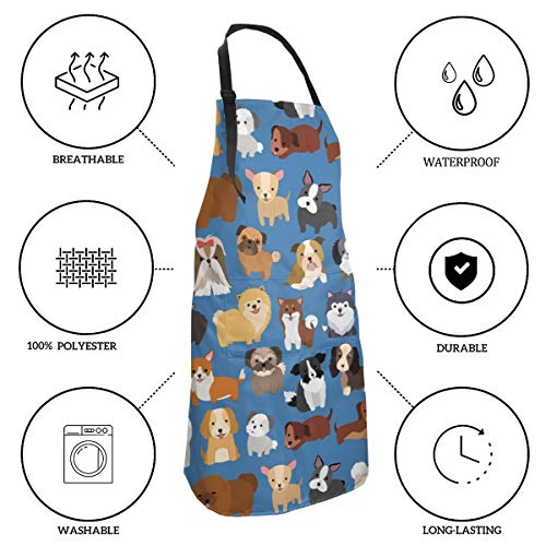 Duduho Cute Dogs Pets Apron With 2 Pockets Cooking Kitchen Bib Aprons For Women Men Unisex Adjustable Waterproof Stain Resistant #TOP4