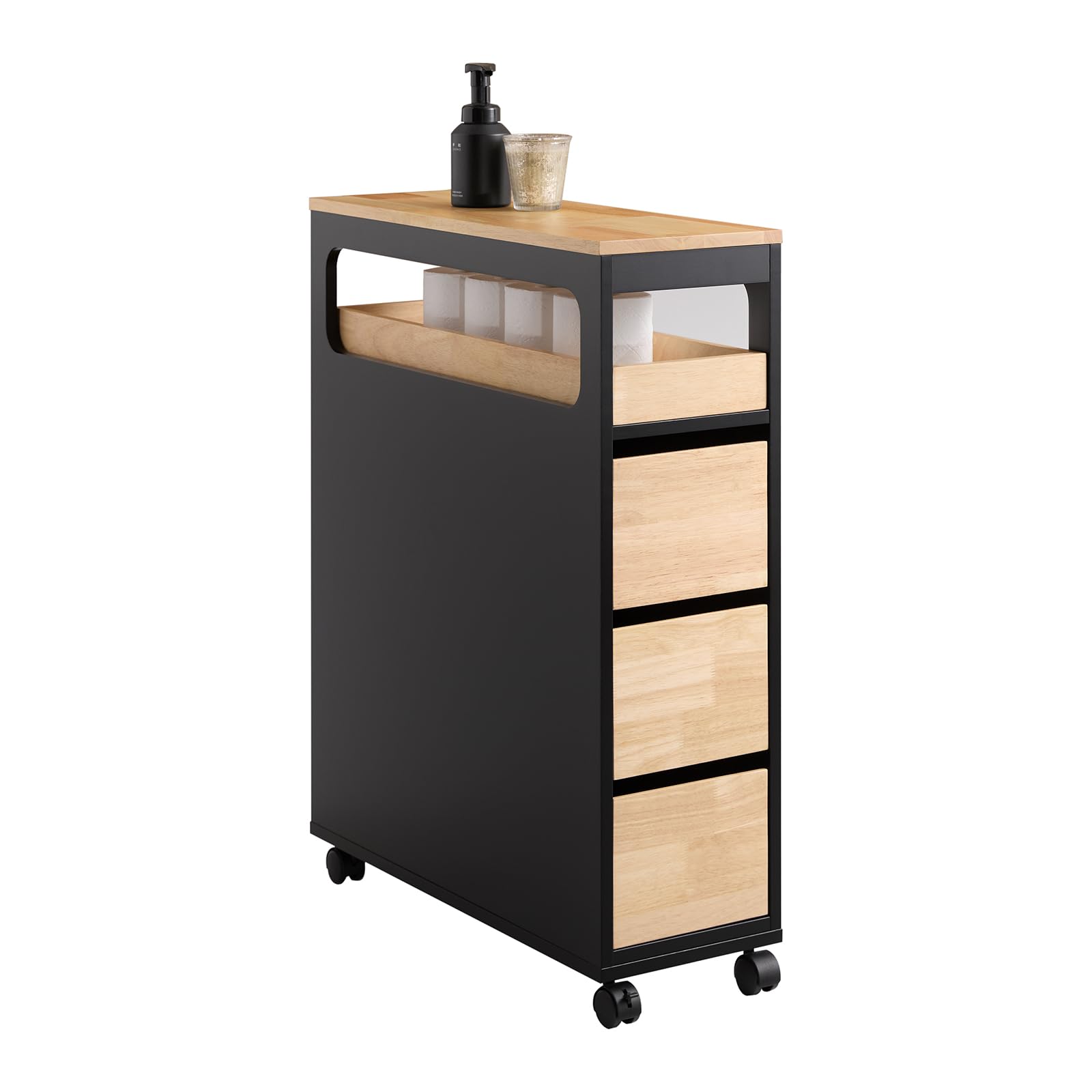 Tall Slim Bathroom Storage Cabinet With Wheels 6 Drawers Vertical