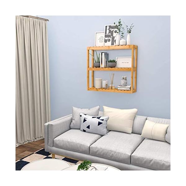 Bambus Badregal Hängeregal Kücheregal, 3-Etagen Aufbewahrungsregal Pflanzenregal, Wandregal Wandschrank Handtuchhalter mit Höhenverstellbar für Badezimmer Wohnzimmer Küche 60 x 15 x 54 cm – Bild 3