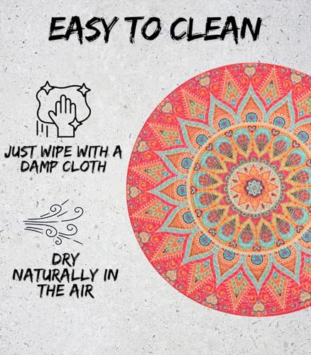 Image of LaVichitra Cotton Table Placemat | Dining Table Mat | Bed Side Table Mat | Cotton Round Shape Placemats | Washable PlaceMat for Shelves & Plant Pots - Pack of 1, Rangoli Print