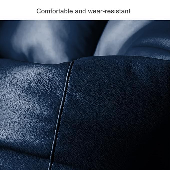 Image of INSTER Combo of Bean Bag Cover with Footrest and Cushion Only (Without Filling) Faux Leather Bean Bag Chair Couch Cover Seat Lazy Sofa (4XL, Navy Blue)