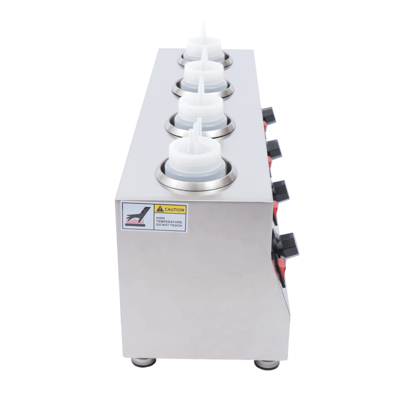 Calentador Eléctrico de Salsas Comercial 4 Botellas 650ml Acero Inoxidable Control Temperatura 30-85°C Independiente para Restaurante Cafetería Snack Bar