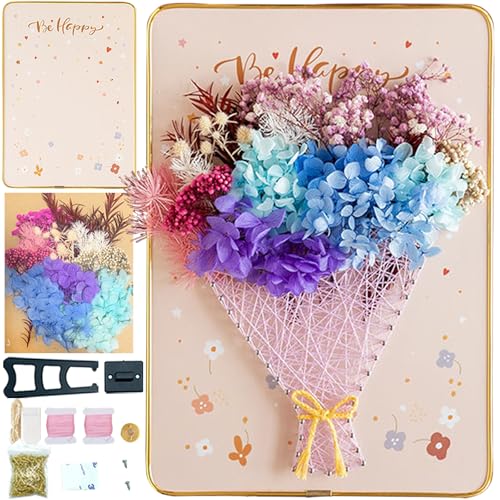 Image of BAZIMA DIY String Art Kit for Beginner,Flowers String Art, DIY Dried Flowers Craft Kit, Unique Gift, Craft Kit for Holidays