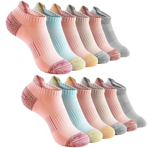 KEYRI 6 Pares Calcetines Deporte Mujer Calcetines Tobilleros Hombre Mujer Calcetine de Algodón Transpirable Antiampollas Calcetine Cortos Running Yoga Trekking (6 Multicolor)