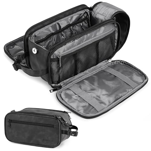 Bolsa de higiene pessoal Pavilia para homens e mulheres, bolsa organizadora para cuidados pessoais, kit de barbear essencial de viagem, bolsa cosmética de couro sintético resistente à água, preta