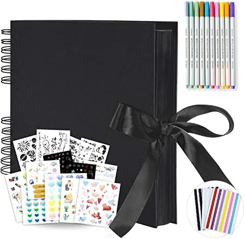 bemece Scrapbook Album, 12.6x8.3 Inch 80 Pages Extra Large Photo Album Scrapbook Craft Paper,Thick DIY Handmade Album Scrapbook for Anniversary, Wedding, Travelling(Black-Card)