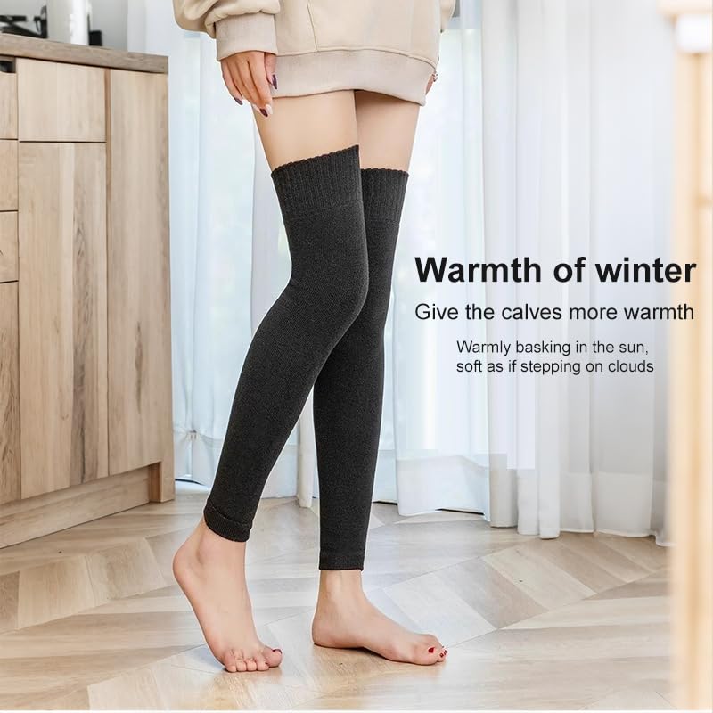 1 Pcs Cozy Fleece-Lined Over-the-Knee Socks For Women, Warm, Thickened Leggings With Knee Protection, Solid Color, Perfect For Winter And Cold Weather4