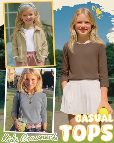 Image of 4 Pack Girls 3 /4 Sleeve T Shirts Kids Crewneck Elbow Sleeve Casual Tops Solid Basic Cute Teen Tees 5-14Y