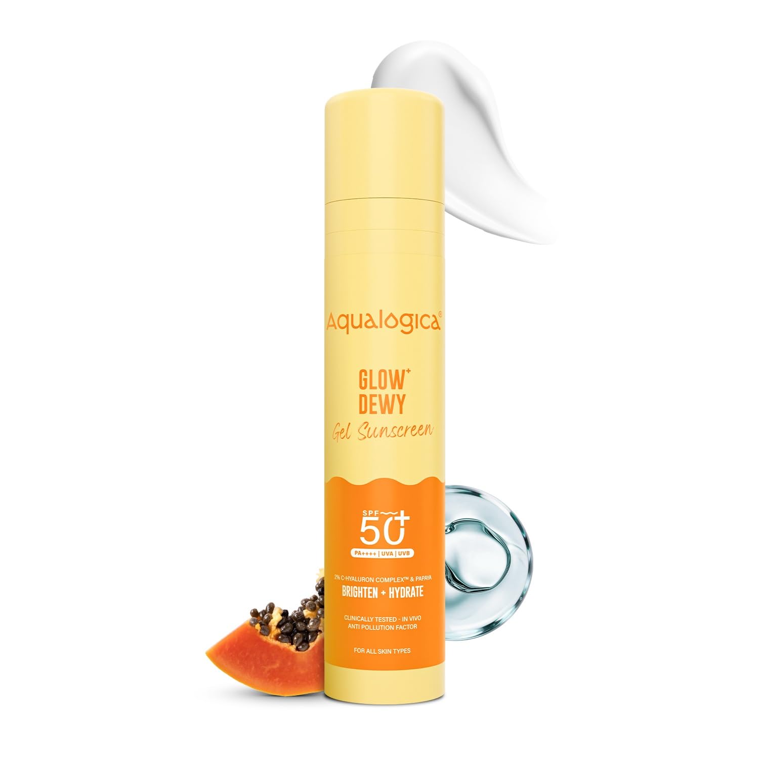 Glow+ Dewy Face Sunscreen with SPF 50+ & PA+++ | Blue Light Protection & No White Cast | Helps Give Glowing Skin with Papaya & Vitamin C | 1.76 Oz/50g