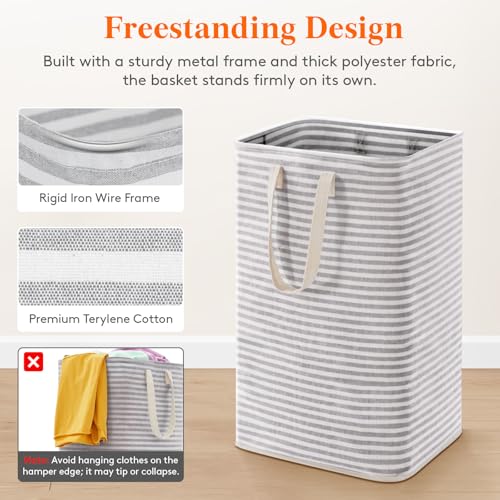 Image of Lifewit 2 Packs Freestanding Clothes Hamper with Carry Handles, Large Tall Laundry Basket for Organization for Adults in Laundry Room Dorm Bedroom, Gray, 2 x 75L