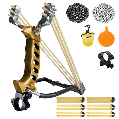 Professional Wrist-Braced Slingshots Set for Hunting, High Velocity Tactical Wrist Support Sling Shot with Ammo Balls & Replacement Bands (Target Practice Kit)