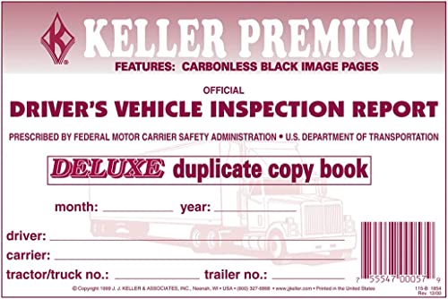 Detailed Driver's Vehicle Inspection Report 10-Pk. - Book Format, 2-Ply Carbonless, 5.5" X 8.5", 31 Sets Of Forms Per Dvir Book - Meet Fmcsr Requirements #TOP5