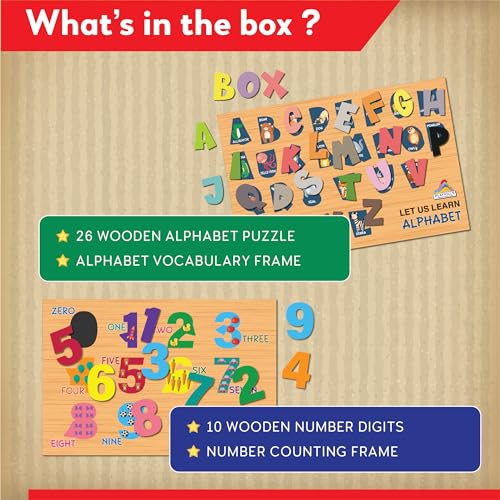 Image of Mega 3D Learning Puzzle Combo Set- Wooden Alphabet and Numbers, Early Learning Wooden Puzzle for Kids 3, 4, 5 Years Old (ABC and Counting) Montessori Education