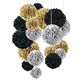 Yolrky ペーパーフラワー 紙花 ペーパーポンポン パーティー 飾り付け 結婚式 誕生日 祝い 記念日 お祭り デコレーション (ゴールド)