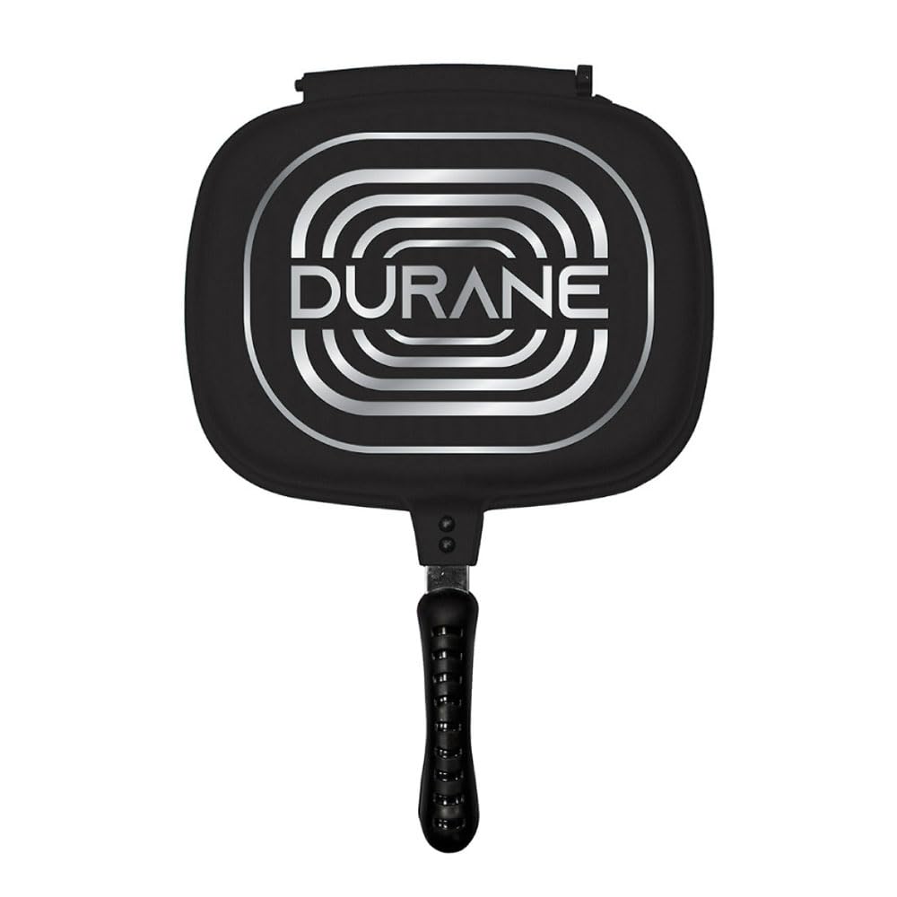 SQ Professional Durane Die-Cast Magic Pan 32cm Non Stick Double Sided Stove Top Grill Pan Multifunction Deep Grill Ridges Steak Pan - Black