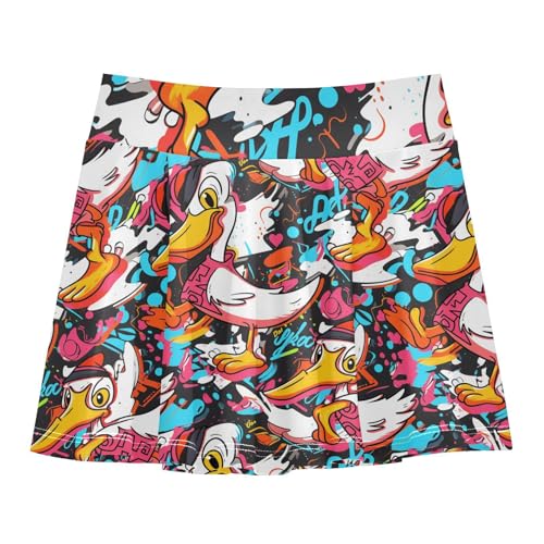 visesunny Girl's Golf Skirt Athletic Colorful Duck Cartoon Tennis Skort Sport Activewear with Double Layer Pockets