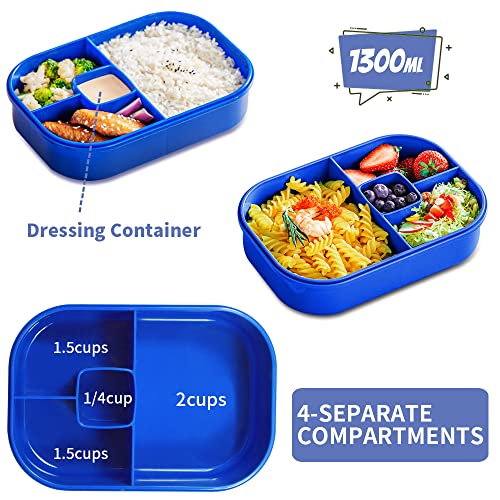 Honzuen Bento Lunch Box, 4-Compartment Lunch Salad Container, Teen Lunch Box Kit With Spoon And Fork, Microwave Safe Meal Prep Containers For Sandwich, Pasta, Fruit, School, Travel(Blue) #TOP2