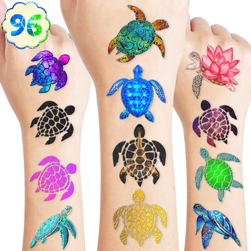 Pre-Cut Turtle Temporary Tattoos - Under The Sea Creatures Ocean-Themed Stickers for Kids' Birthday Party Supplies, Decorations, Favors, and Prizes - Turtle Party Decorations