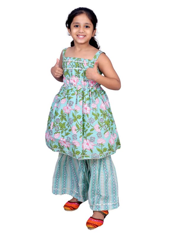 Zingle Girls Printed Full Sleeves Kurti With Sharara/Plazzoo Pure Cotton Fabric (Ethnic Wear) 1