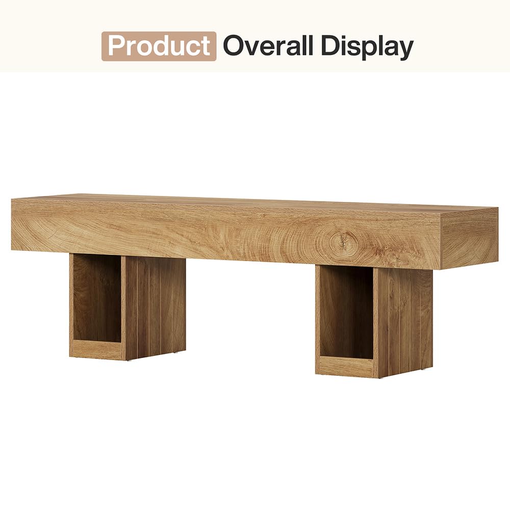 Tribesigns 55" Dining Bench, Farmhouse Wooden Entryway Bench with Robust Legs, Indoor Bench for Bedroom, Dining Room, Kitchen, Hallway, Light Brown