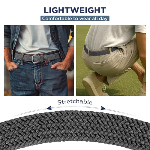 Image of JASGOOD Braided Stretch Belt for Men Golf Casual Fabric Elastic Woven Belt 1 3 /8 inch Adjustable Work