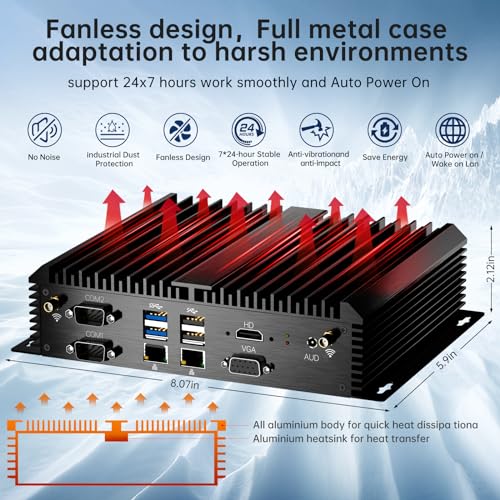 Image of Industrial Mini PC, Fanless Desktop Computer Core i7-8550U 1.8-4.0GHz, Win-10 Pro(No TPM2.0), 8G DDR4, 256G SSD, VGA /HDMI 4K@60Hz, 2x2.5G LAN Ports, 6xCOM RS232, 4G Module Slot, WiFi6 /BT5.2