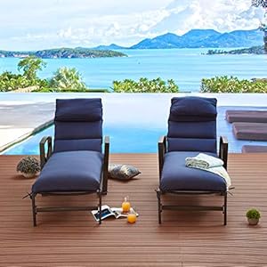 LOKATSE HOME 2 Pieces Outdoor Patio Chaise Lounge Blue Removable Cushions and Pillows with Adjustable Backrest and Armres Reclining Beach Poolside Balcony Backyard Garden, 2 Chairs LOKATSE HOME 2 Pieces Outdoor Patio Chaise Lounge Blue Removable Cushions and Pillows with Adjustable Backrest and Armres Reclining Beach Poolside Balcony Backyard Garden 2 Chairs