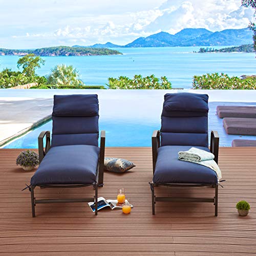 LOKATSE-HOME-2-Pieces-Outdoor-Patio-Chaise-Lounge-Blue-Removable-Cushions-and-Pillows-with-Adjustable-Backrest-and-Armres-Reclining-Beach-Poolside-Balcony-Backyard-Garden-2-Chairs LOKATSE HOME 2 Pieces Outdoor Patio Chaise Lounge Blue Removable Cushions and Pillows with Adjustable Backrest and Armres Reclining Beach Poolside Balcony Backyard Garden 2 Chairs
