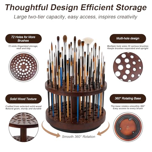 Image of Solid Wood 360 Spinning Paint & Makeup Brush Organizer