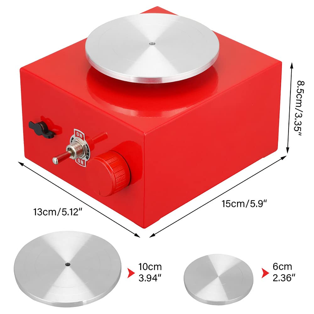 Mini Rueda de Cerámica 6.5cm 10cm Placa Giratoria, Máquina de Alfarería Eléctrica 2000 RPM para Hacer Arcilla, Cerámica, Bricolaje de Cerámica o uso Doméstico,Red