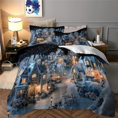 Housse de couette douce village d'hiver 135x200cm avec fermeture éclair - 6