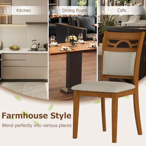 Image of GIANTEX Wooden Dining Chairs Set of 2, Farmhouse Kitchen Chairs w /Solid Rubber Wood Frames, Comfortable Backrests, Upholstered Fabric Side Chair, Perfect for Dining Room, Restaurant