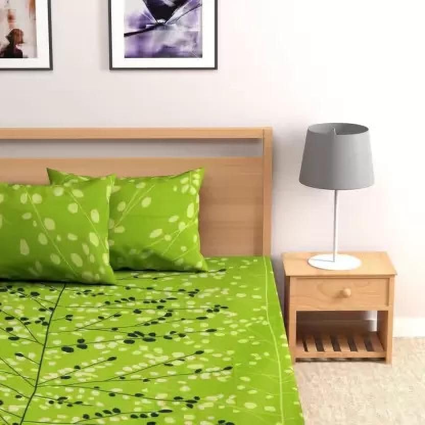 Image of La Verne144 TC 100% Cotton King Size Jaipuri Rjasathani Print Bedsheet with 2 Pillow Covers (Green)