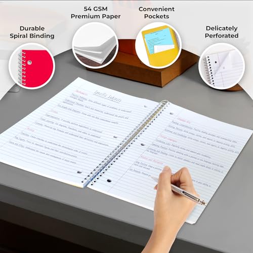 Image of Rosmonde 3 Subject Notebook College Ruled, 6 Pack, 150 Sheets(300 Pages), No-Bleed Paper, 3 Hole Punched, 8x10-1 /2, 3 Subject Spiral Notebook for School, Home & Office, Assorted Colors