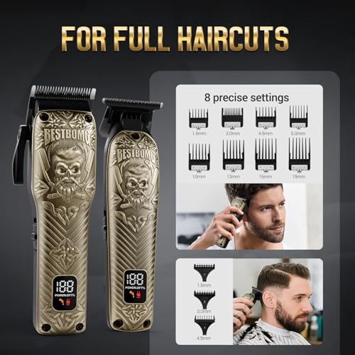 Image of BESTBOMG Hair Clippers for Men, Clipper, Trimmer & Shaver Set, BS-808DR | Professional Hair Clippers for Men, Barber Grooming Kit, Zero-Gapped T-Blade & LED Display, Gifts for Men, Bronze