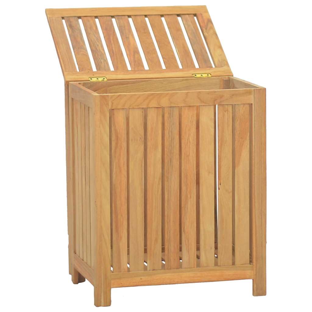 Kosz na pranie z litego drewna tekowego 50 x 35 x 60 cm z pokrywką