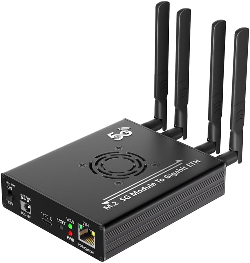 JMT NGFF M.2 5G Module to USB-C ETH Adapter with POE Module Dual SIM Card Slot RJ45 Port RTL8125BG Controller and 4*Antenna and Case (Without POE Power Module)