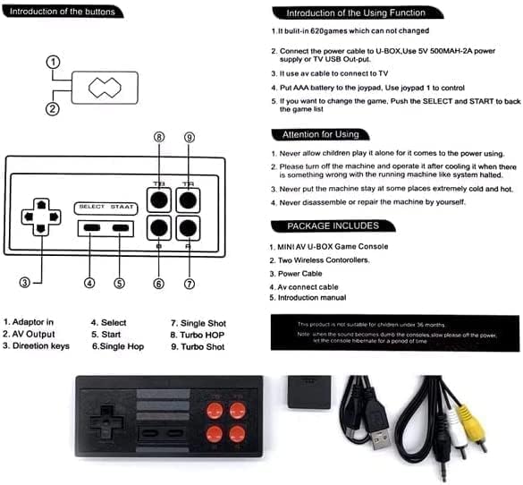 Image of 2025 New TV GamingExtreme Mini Plug and Play Wireless Game Box HD 1080p | 8 Bit Retro Games for Kids | TV Retro Video Game for Kids 620, Black