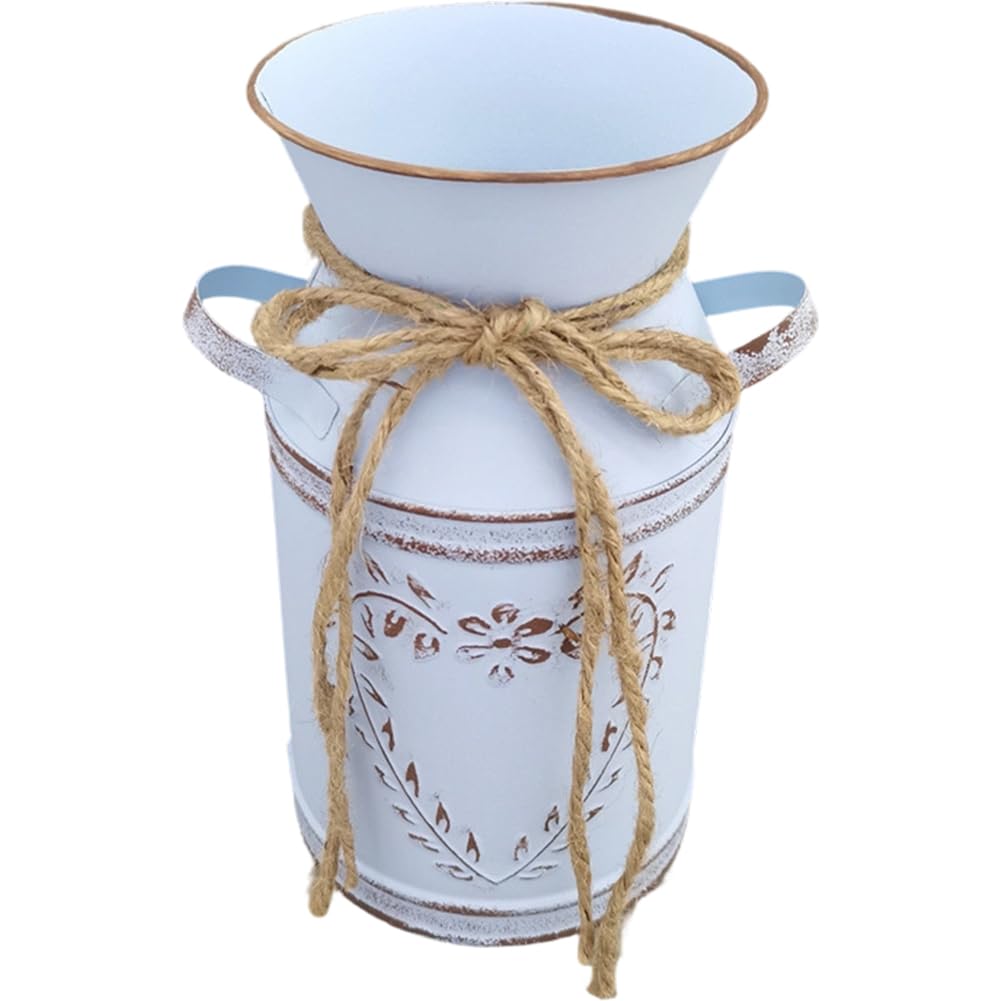 Casiler Metal Flower Vase Shabby Farmhouse Flowers Jug Vase Milk Can Country Rustic Decorative Buckets with Handle Home Decor