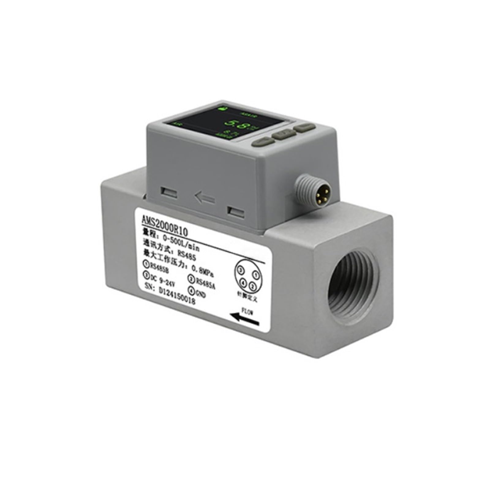 Medidor digital de flujo de gas nitrógeno-aire, serie 0~500 L/min, sensor de flujo másico de aire, fuente de alimentación de 9-24 V CC(0-100L Min)