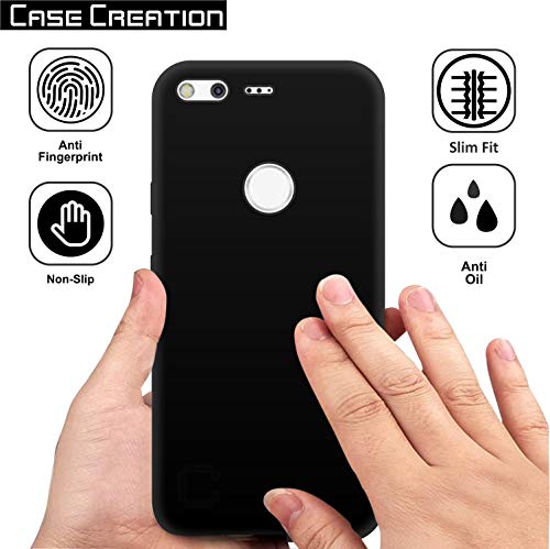 Image of Case Creation Compatible with Google Pixel Back case, Google Pixel Slim Flexible Smart Look case with 360 Camera All Angle Protection (Pure Black)