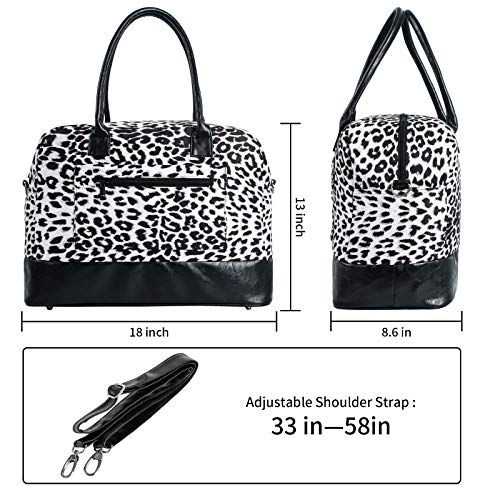 Weekend Bag for Women Leopard Travel Duffle Carry on Bags Overnight Tote with Zipper Luggage Sleeve(Black)