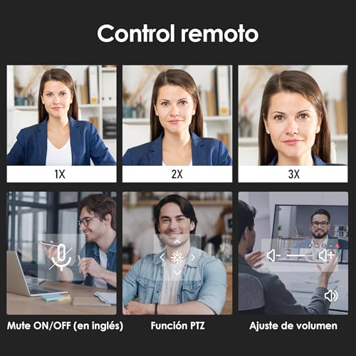 VIZOLINK V21 Webcam 4k, Cámara Web FHD con Micrófonos y Altavoces, Control Remoto, Autofocus, Zoom, 112°View, Plug&Play, Tapa de privacidad, Reducción de Ruido, Adecuada para Conferencias y Streaming - imagen 6