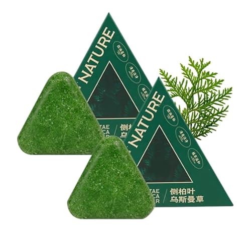 Shampoo Solido Triangolare Naturale, Shampoo Solido Naturale alle Foglie di Cipresso, Saponetta Triangolare Verde per Capelli, Cura dei Capelli alle Erbe, Calmante e Rinforzante (2)