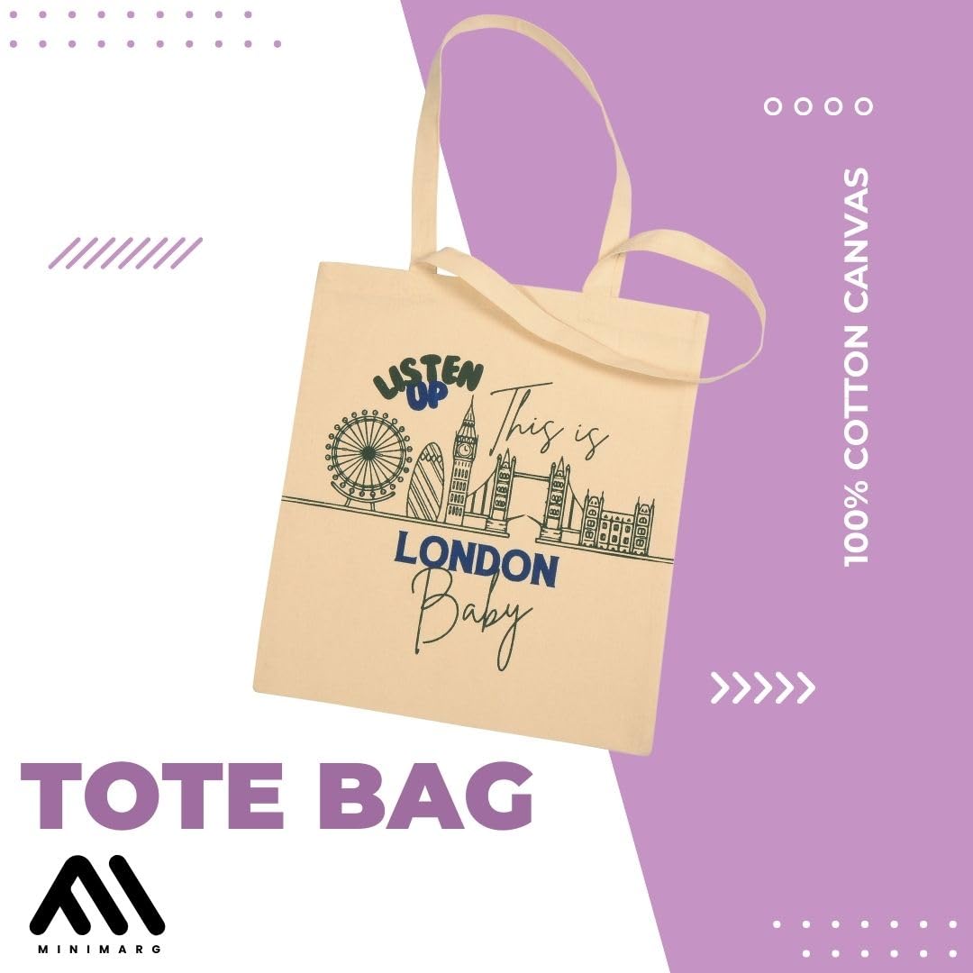 MINIMARG Printed 100% Cotton Tote Bag Souvenir for Presents, Natural, L - Image 4