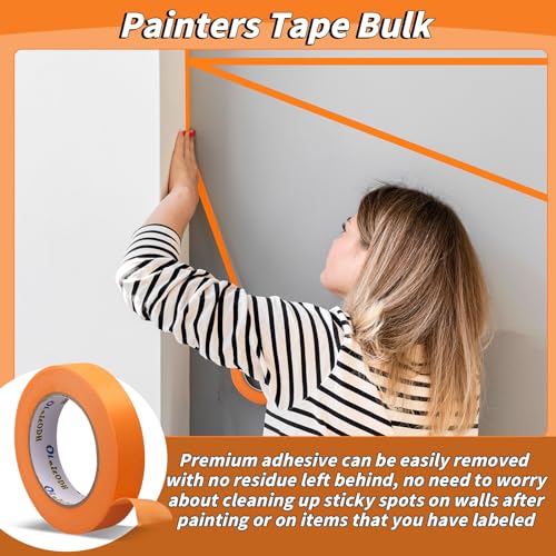 Image of Oleitodh 15 Rolls Orange Painters Tape Bulk 1 inch x 825 Yards, Painters Masking Tape No Residue Wall Painting Tape Artist Tape Trim Edge Finishing Tape for Wall Painting Decoration DIY Supplies