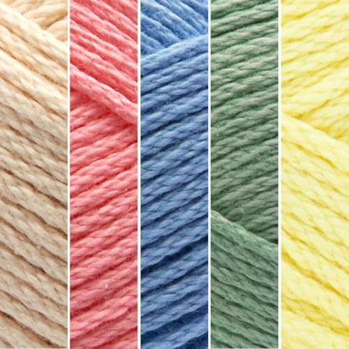 Image of Lion Brand Yarn, 24 /7 Cotton Mercerized Lightweight Yarn for Knitting, Crochet, and Crafts, Tea Party, 5 Pack, Multicolor Pack of Natural Fiber for Breathable Tops, Durable Bags, and Dish Cloths