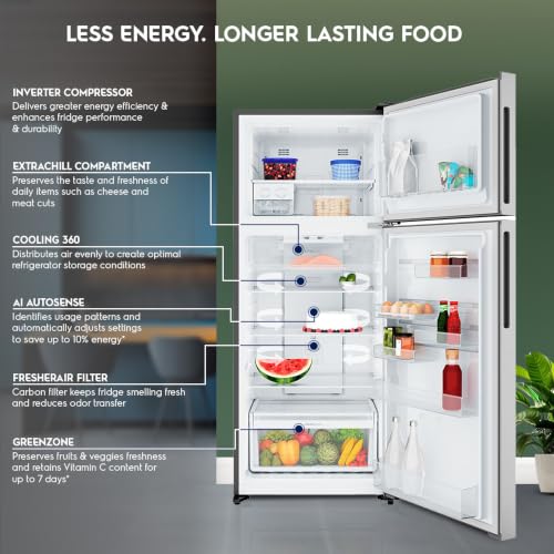 Image of Electrolux 431L 1 Star Double Door Refrigerator with AI AutoSense, GreenZone AHC Technology, Frost Free, Inverter Compressor, Sphere Ice Tray, UltimateTaste 700, ETM4302C-S, Stainless Steel