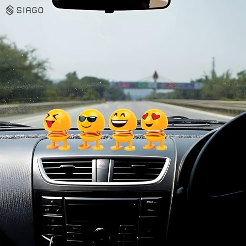 Image of SIAGO SIA127 Spring Cute Smiley Doll Car Ornament | Bouncing Dashboard Decor with Cheerful Face | Interior Car Accessory for Men & Women (Yellow, Pack of 4)