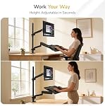 Mount-It! Sit-Stand Monitor Arm Desk Mount with Keyboard Tray, Single Monitor Fits Up to 32”, Height Adjustable Gas Spring, Full Motion Articulating Arm, Clamp or Grommet, Black